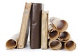 Many ancient scrolls and old books Royalty Free Stock Photo