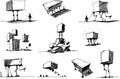 Many architectural sketches of a modern fantastic architecture