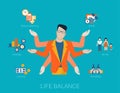 Many armed man life balance lifestyle in flat vector