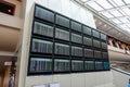 The many arrival and departure boards at a busy international airport