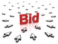 Many arrow cursors mouse clicking red bid text