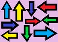 Many arrows pointing in various directions with bold black outlines and in multiple colors Royalty Free Stock Photo