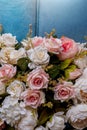 Many artificial roses made of fabric Royalty Free Stock Photo