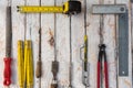 many assorted hand tools for rustic jobs Royalty Free Stock Photo