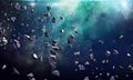 Many asteroids in space