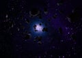 Many asteroids in space 3d rendering