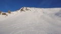 Backcountry ski tracks in deep powder snow in winter in the Swiss Alps near Davos