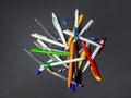 many ballpoint pens on the table Royalty Free Stock Photo