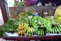 Many bananas are lined up in a banana shop in the fruit market. Royalty Free Stock Photo