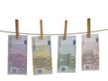 Many banknotes hunging Royalty Free Stock Photo