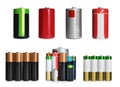 Many batteries of different types on white background, collage