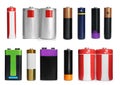 Many batteries of different types on white background, collage