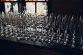 many beautiful glass wine glasses stand on the bar counter Royalty Free Stock Photo