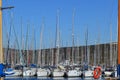 Many beautiful moored sail yachts in the sea port