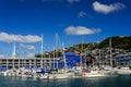 Many beautiful moored sail yachts in the sea port