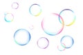 Many beautiful soap bubbles on background