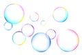 Many beautiful soap bubbles on white background