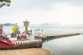 Many beautiful statues and the sea at Kwun Yam temple, Hong Kong