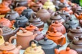 Many Beautiful Teapots in Hong Kong Market Royalty Free Stock Photo