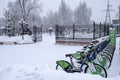 Many bicycles parked at sharing station in winter. Almaty bike bike sharing station