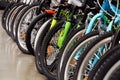 Many bicycles in sports store Royalty Free Stock Photo