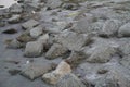 So many big block stone on sand in the river side. Royalty Free Stock Photo