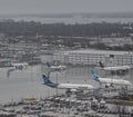 Many big passenger airplanes standing at Montreal Airport Royalty Free Stock Photo