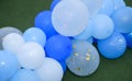 Many blue balloons decorated wall as background. Beautiful background with colorful balloons Royalty Free Stock Photo