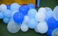 Many blue balloons decorated wall as background. Beautiful background with colorful balloons Royalty Free Stock Photo