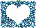 Many blue butterflies make frame of heart