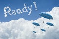 Many blue umbrella floating above against Blue sky and cloud.Sunny day.Cloudscape.close up the cloud.text ready.get ready