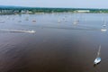 Many boats in beautiful beach harbour the New Jersey in America