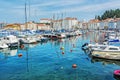 Many boats in harbor and old town Piran, Slovenia Royalty Free Stock Photo