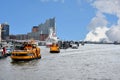 Harbor of Hamburg with boats and Elbphilharmonie concert hall