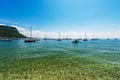 Many Boats Moored on Lake Garda in front of Garda Town - Verona Veneto Italy Royalty Free Stock Photo