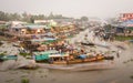 Many boats at Nga Nam floating market in Soc Trang, southern Vietnam