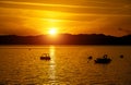 Many boats at sunset Royalty Free Stock Photo