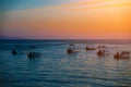 Many boats at sunset Royalty Free Stock Photo