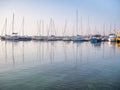 Many boats and yachts anchored at the touristic port or harbor in Mangalia, Constanta Royalty Free Stock Photo