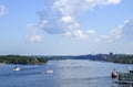 Many boats and yachts sailing at Sea Gulf in downtown area of Stockholm, Sweden Royalty Free Stock Photo