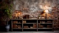 Many books on the table against the background of an old brick wall Royalty Free Stock Photo