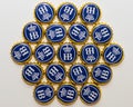 Many bottle caps of beer from Bavarian brewery Hofbrau Munich