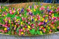 Many bouquets with colorful tulips