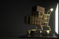Many boxes with CARTIER logo in golden shopping trolley on the laptop. Editorial premium service related 3D rendering
