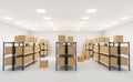 Interior of a warehouse of a delivery service with racks. 3d render illustration