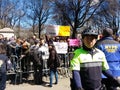 Asian Police Officer, Diversity, NYPD, Community Affairs, Bike Squad, March for Our Lives, Protest, Columbus Circle, NYC, NY, USA Royalty Free Stock Photo