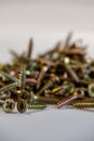 Many brass colored wood screws Royalty Free Stock Photo