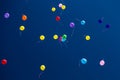 Many bright baloons in the blue sky Royalty Free Stock Photo