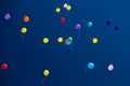 Many bright baloons in the blue sky Royalty Free Stock Photo