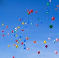 Many bright baloons in the blue sky in Spring Royalty Free Stock Photo